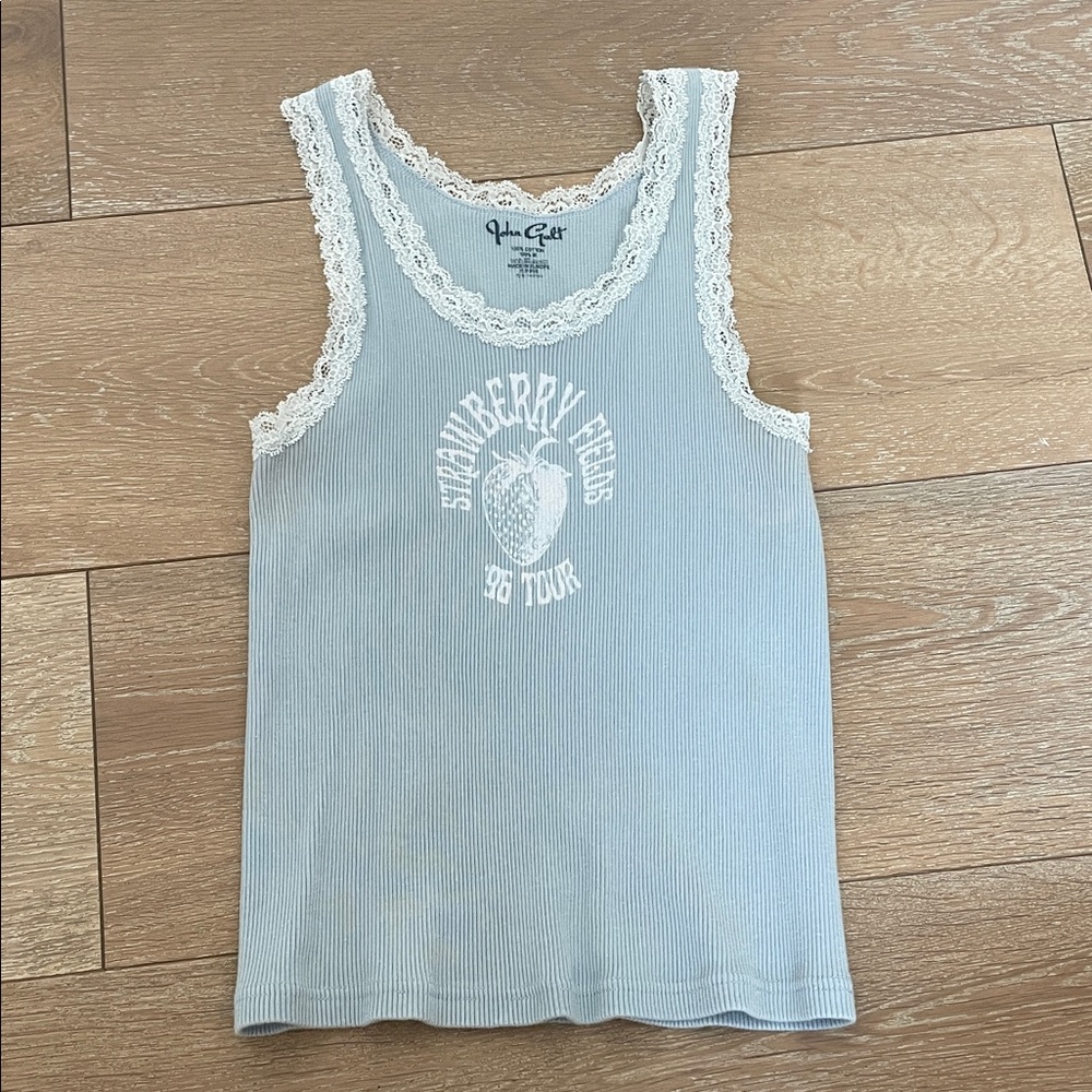 John Galt Brandy Melville Blue Lace Trim Tank Top